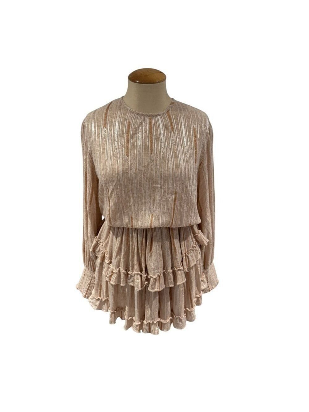 Misa Los Angeles Blush Pink Metallic Textured Ruffle Mini Dress - size xs